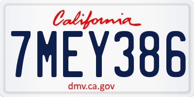 CA license plate 7MEY386