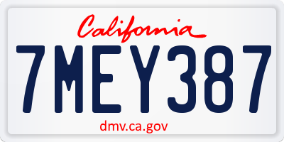 CA license plate 7MEY387