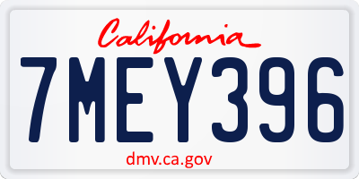 CA license plate 7MEY396