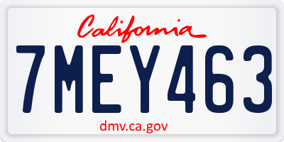 CA license plate 7MEY463