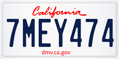 CA license plate 7MEY474