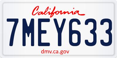 CA license plate 7MEY633