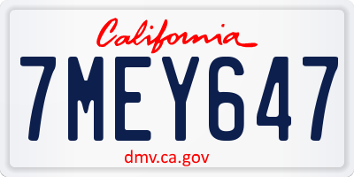 CA license plate 7MEY647