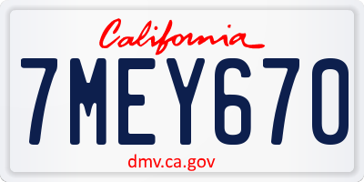 CA license plate 7MEY670