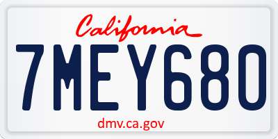 CA license plate 7MEY680