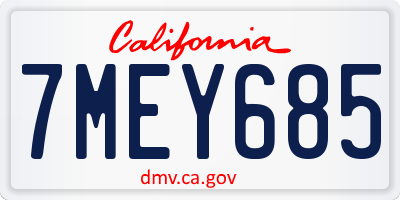 CA license plate 7MEY685