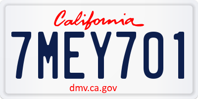 CA license plate 7MEY701