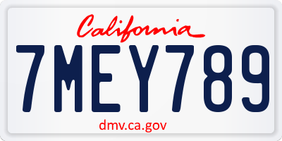 CA license plate 7MEY789