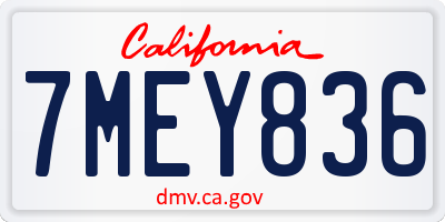 CA license plate 7MEY836