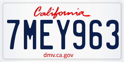 CA license plate 7MEY963
