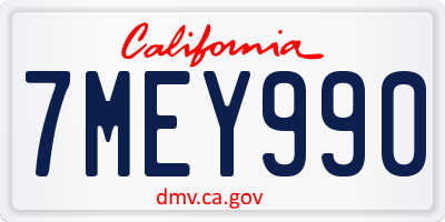 CA license plate 7MEY990