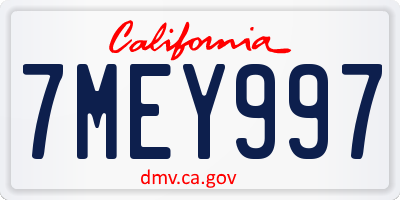 CA license plate 7MEY997