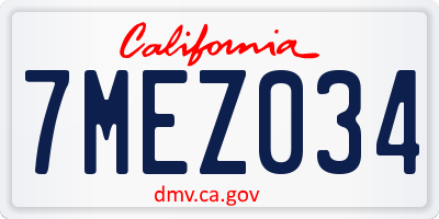 CA license plate 7MEZ034