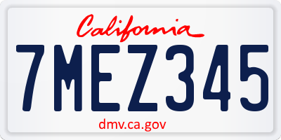 CA license plate 7MEZ345