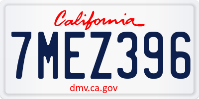 CA license plate 7MEZ396