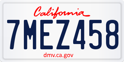 CA license plate 7MEZ458