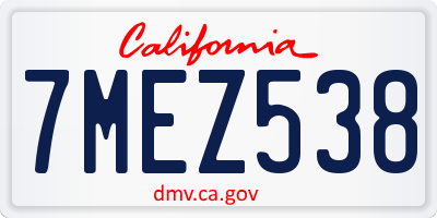 CA license plate 7MEZ538