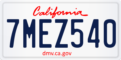 CA license plate 7MEZ540