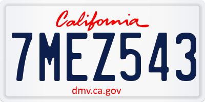 CA license plate 7MEZ543