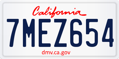 CA license plate 7MEZ654