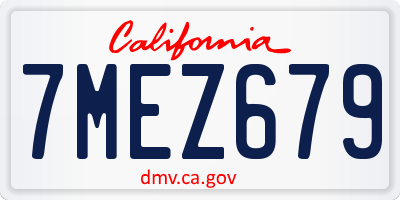 CA license plate 7MEZ679