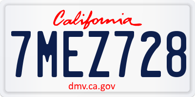 CA license plate 7MEZ728