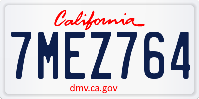 CA license plate 7MEZ764