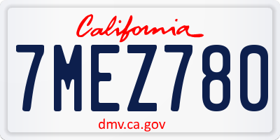 CA license plate 7MEZ780