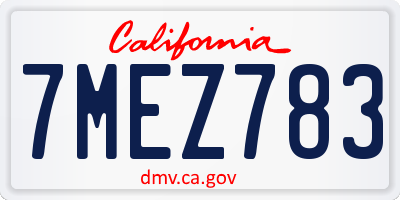 CA license plate 7MEZ783