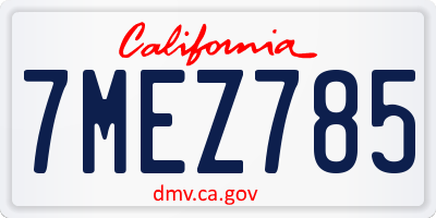 CA license plate 7MEZ785