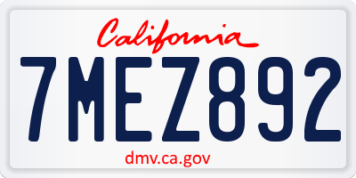CA license plate 7MEZ892