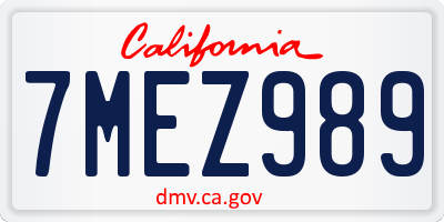 CA license plate 7MEZ989
