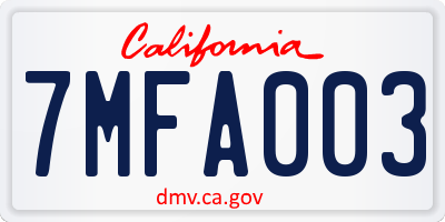 CA license plate 7MFA003