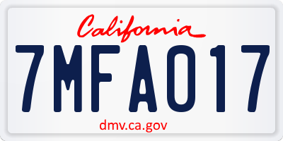CA license plate 7MFA017