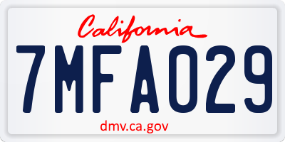 CA license plate 7MFA029