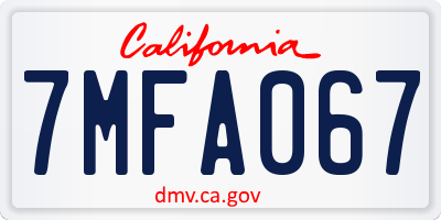 CA license plate 7MFA067