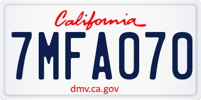 CA license plate 7MFA070
