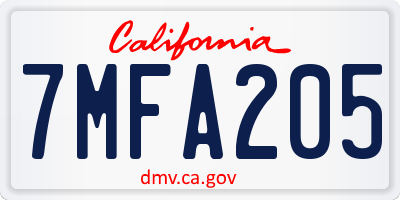 CA license plate 7MFA205
