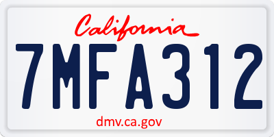 CA license plate 7MFA312