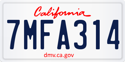 CA license plate 7MFA314