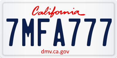 CA license plate 7MFA777