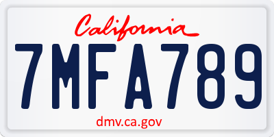 CA license plate 7MFA789