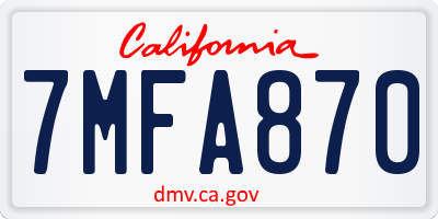 CA license plate 7MFA870