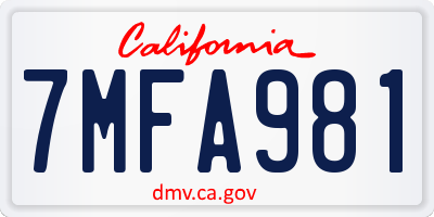 CA license plate 7MFA981