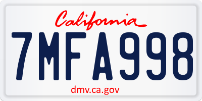 CA license plate 7MFA998