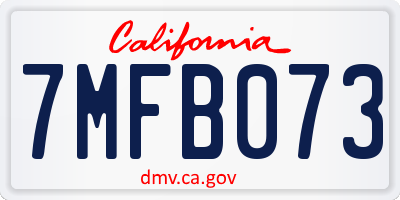 CA license plate 7MFB073