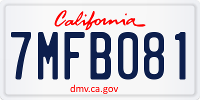 CA license plate 7MFB081