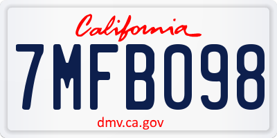 CA license plate 7MFB098