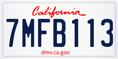 CA license plate 7MFB113
