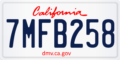 CA license plate 7MFB258